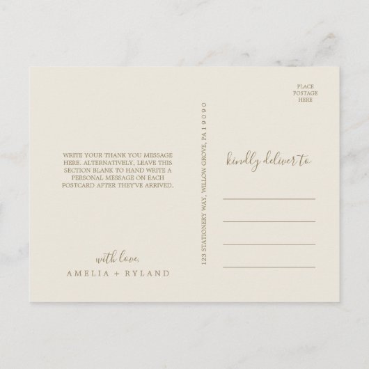 金箔フローラ |クリームと金ゴールドありがとうはがき ポストカード (裏面)