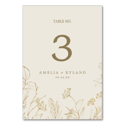 金箔フローラ |クリームと金ゴールドのテーブル番号 テーブルナンバー (正面)