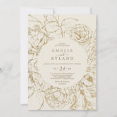 金箔フローラ |クリームと金ゴールドカジュアル結婚の 招待状 (正面)