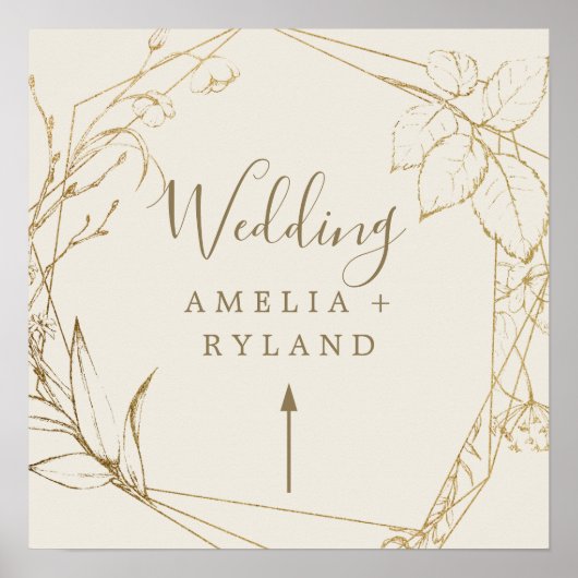 金箔フローラ |クリームと金ゴールド結婚の方向 ポスター (正面)