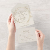 金箔フローラ |クリームと金ゴールド結婚ズ オールインワン招待状 (貼ってはがせる)
