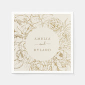 金箔フローラ |クリームと金ゴールド結婚ズ スタンダードカクテルナプキン (正面)