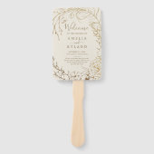 金箔フローラ |クリームと金ゴールド結婚式 プログラムファン ハンドファン (正面)