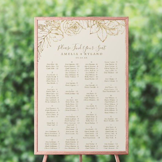 金箔フローラ |クリームアルファベットのシーティングチャート ポスター