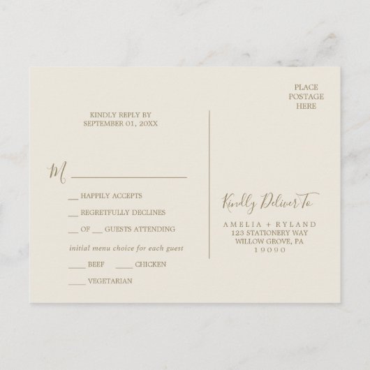 金箔フローラ |クリームメニュー選択RSVPポストカード インビテーションポストカード (裏面)
