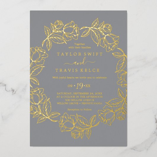 金箔フローラ |ゴールドカジュアルフォイル結婚ズ 箔招待状 (正面)