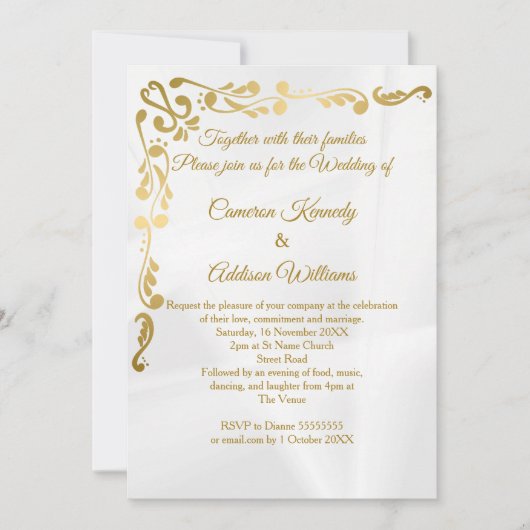 金箔フローラ |ゴールドフォイルクリーカジュアルム結婚ズ 招待状 (正面)