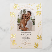 金箔フローラ |ゴールドフォイルクリーカジュアルム結婚ズ 箔招待状 (正面)