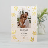 金箔フローラ |ゴールドフォイルクリーカジュアルム結婚ズ 箔招待状 (立ち正面)