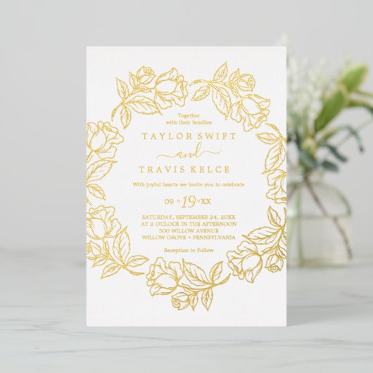 金箔フローラ |ゴールドフォイル結婚ズ 箔招待状 (立ち正面)