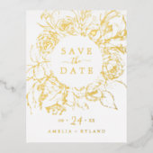 金箔フローラ |ゴールド・フォイル日付を保存 箔招待状ポストカード (正面)