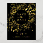 金箔フローラ |ゴールド・フォイル・ブラック日付を保存 箔招待状ポストカード (正面)