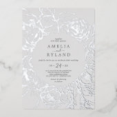 金箔フローラ |シルバーフォイルカジュアルグレイ結婚ズ 箔招待状 (正面)