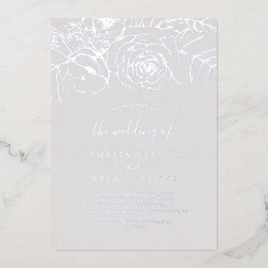 金箔フローラ シルバー・フォイル結婚・グレーズ 箔招待状 (正面)