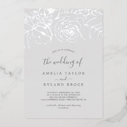 金箔フローラ シルバー・フォイル結婚・グレーズ 箔招待状 (正面)