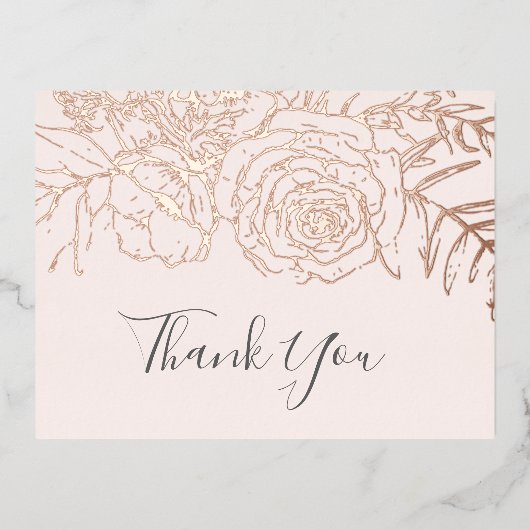 金箔フローラ |バラゴールドフォイルとピンクサンキュー 箔招待状ポストカード (正面)