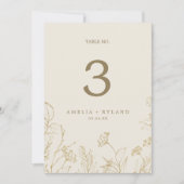 金箔フローラ | Creamおよび金ゴールドの5x7"テーブル番号 招待状 (正面)