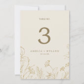 金箔フローラ | Creamおよび金ゴールドの5x7"テーブル番号 招待状 (裏面)
