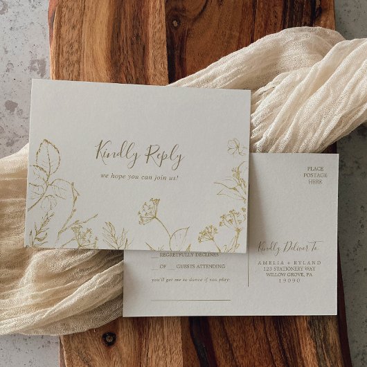 金箔フローラ | Cream Song Request RSVPポストカード インビテーションポストカード