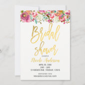 金箔ブライダルシャワーエレガントモダンフローラ 招待状 (正面)