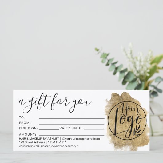 金箔ブラシストロークのギフト証明書のロゴ (スタンド正面)