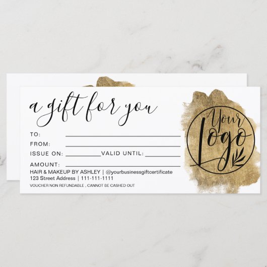 金箔ブラシストロークのギフト証明書のロゴ (正面/裏面)