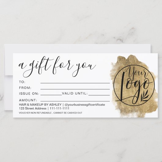 金箔ブラシストロークのギフト証明書のロゴ (正面)