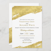 金箔ブラシモダンエレガント金ゴールド結婚の 招待状 (正面/裏面)