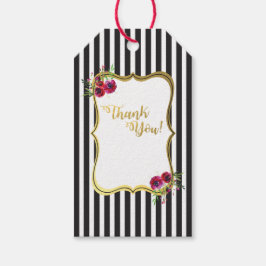 金箔ブラックとホワイトストライプバラフローララベル ギフトタグ