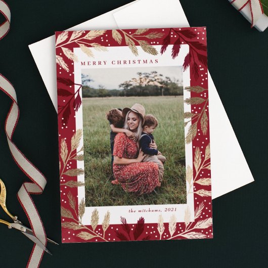 金箔ブランチ3フォトクリスマス シーズンカード