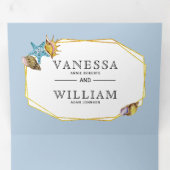 金箔ポリゴンと貝殻ビーチ結婚式 三つ折り招待状 (内部最初)