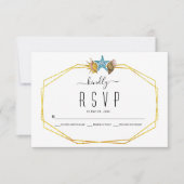 金箔ポリゴンと貝殻ビーチ結婚式RSVP 出欠カード (正面)