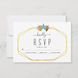 金箔ポリゴンと貝殻ビーチ結婚式RSVP 出欠カード
