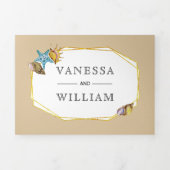 金箔ポリゴンシーシェル砂ビーチ結婚式 三つ折り招待状 (カバー)