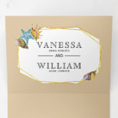 金箔ポリゴンシーシェル砂ビーチ結婚式 三つ折り招待状 (内部最初)