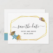 金箔ポリゴン、船首婚礼Save the Date 案内ポストカード (正面/裏面)