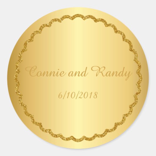 金箔メタリックモノグラム結婚のステッカー ラウンドシール (正面)