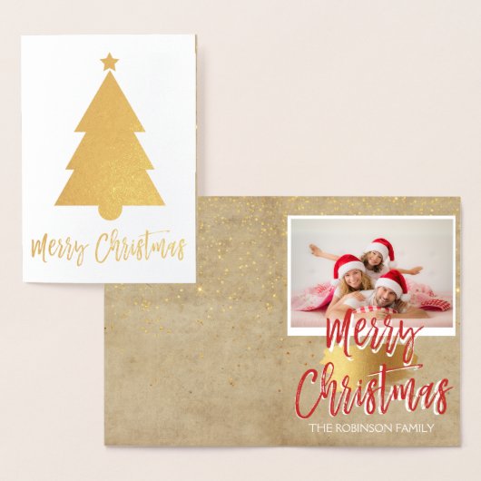 金箔メリークリスマスツリーのフォトカード 箔カード