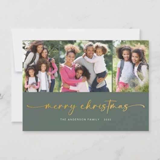 金箔メリークリスマス |写真モダン3枚 シーズンカード (正面)