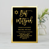 金箔モダンとブラック・バルミツワー 箔招待状 (立ち正面)