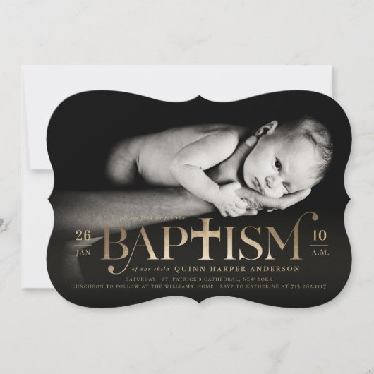 金箔モダンクラシックはっきりしたクロスバプティスフォト 招待状 (正面)
