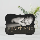 金箔モダンクラシックはっきりしたクロスバプティスフォト 招待状 (スタンド正面)