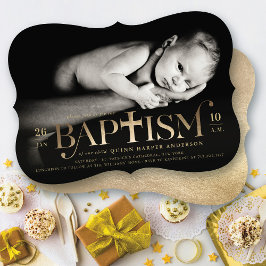 金箔モダンクラシックはっきりしたクロスバプティスフォト 招待状