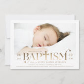 金箔モダンクロスはっきりしたバスタイリッシュプテスマ写真 招待状 (正面)