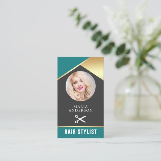 金箔モダン美しいサロン美容師写真 名刺 (スタンド正面)