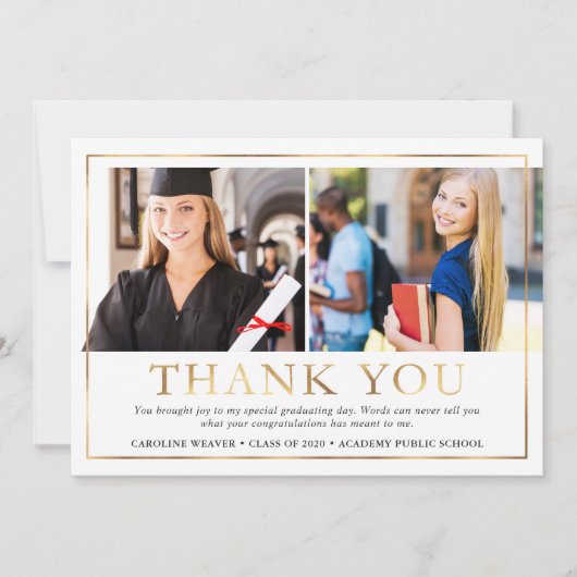 金箔モダン2フェイクの写真卒業ありがとう サンキューカード (正面)