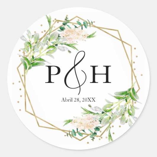 金箔モノグラム幾何学的結婚緑 ラウンドシール (正面)