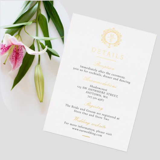 金箔モノグラム結婚の詳細エンクロージャカード 箔招待状