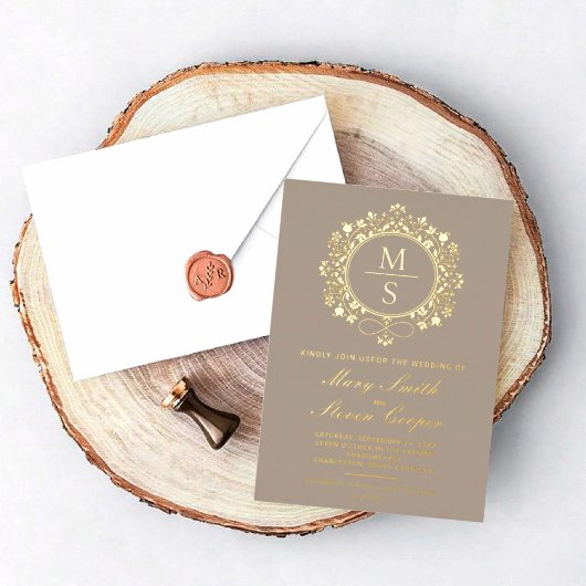 金箔モノグラム結婚式招待状 箔招待状