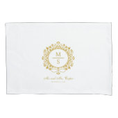 金箔モノグラ結婚ムの白と金ゴールド 枕カバー (正面)